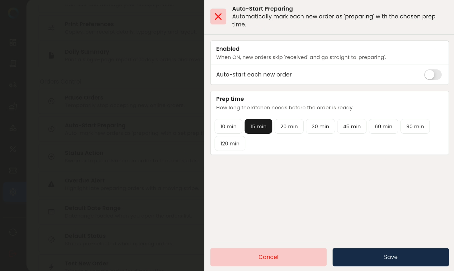Auto-Start Preparing settings on tablet