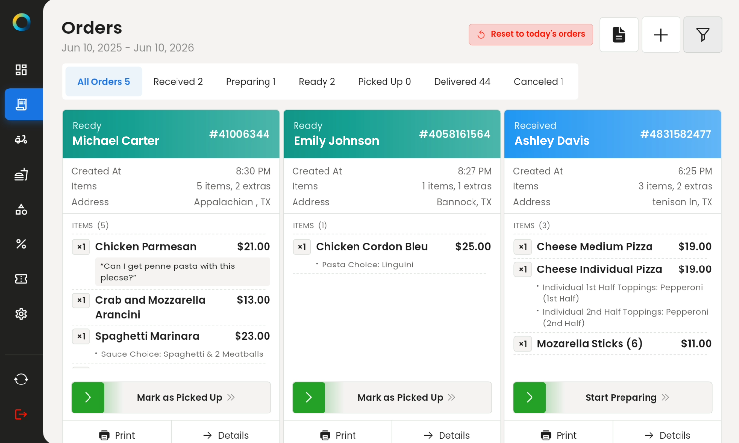 Order ready for handoff on tablet