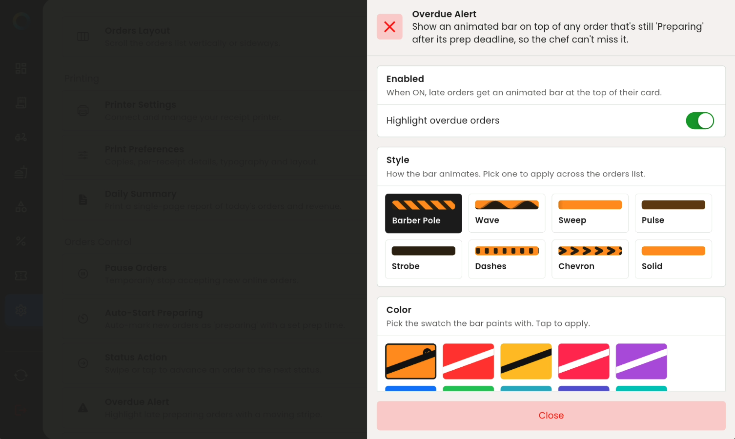 Customizable overdue alerts on tablet