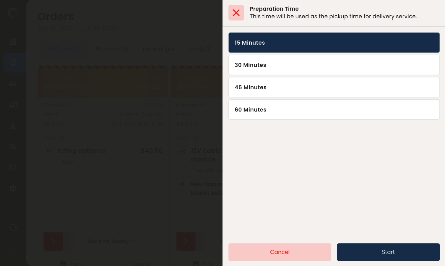Order moving to Preparing on tablet