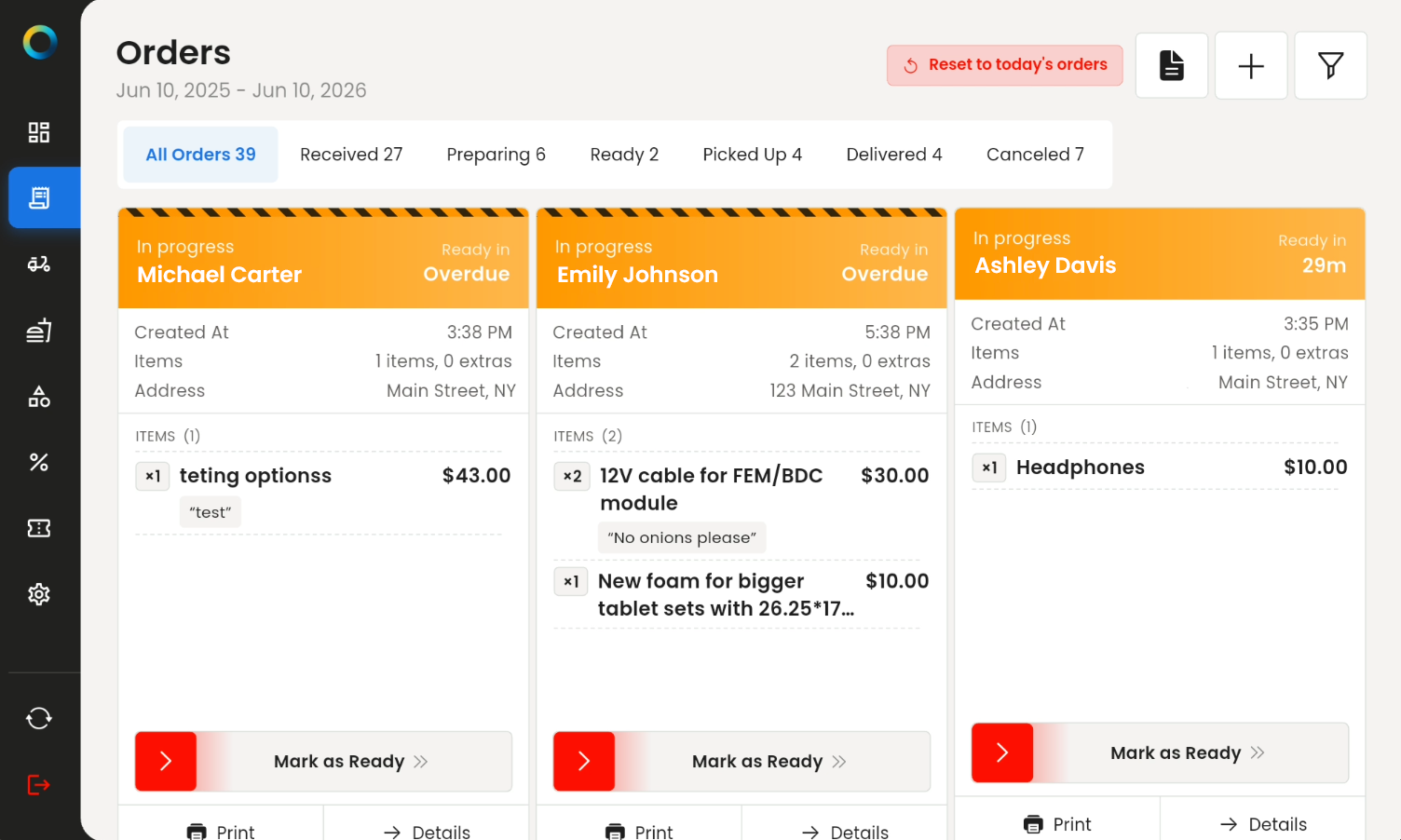 Tracking order prep progress on tablet
