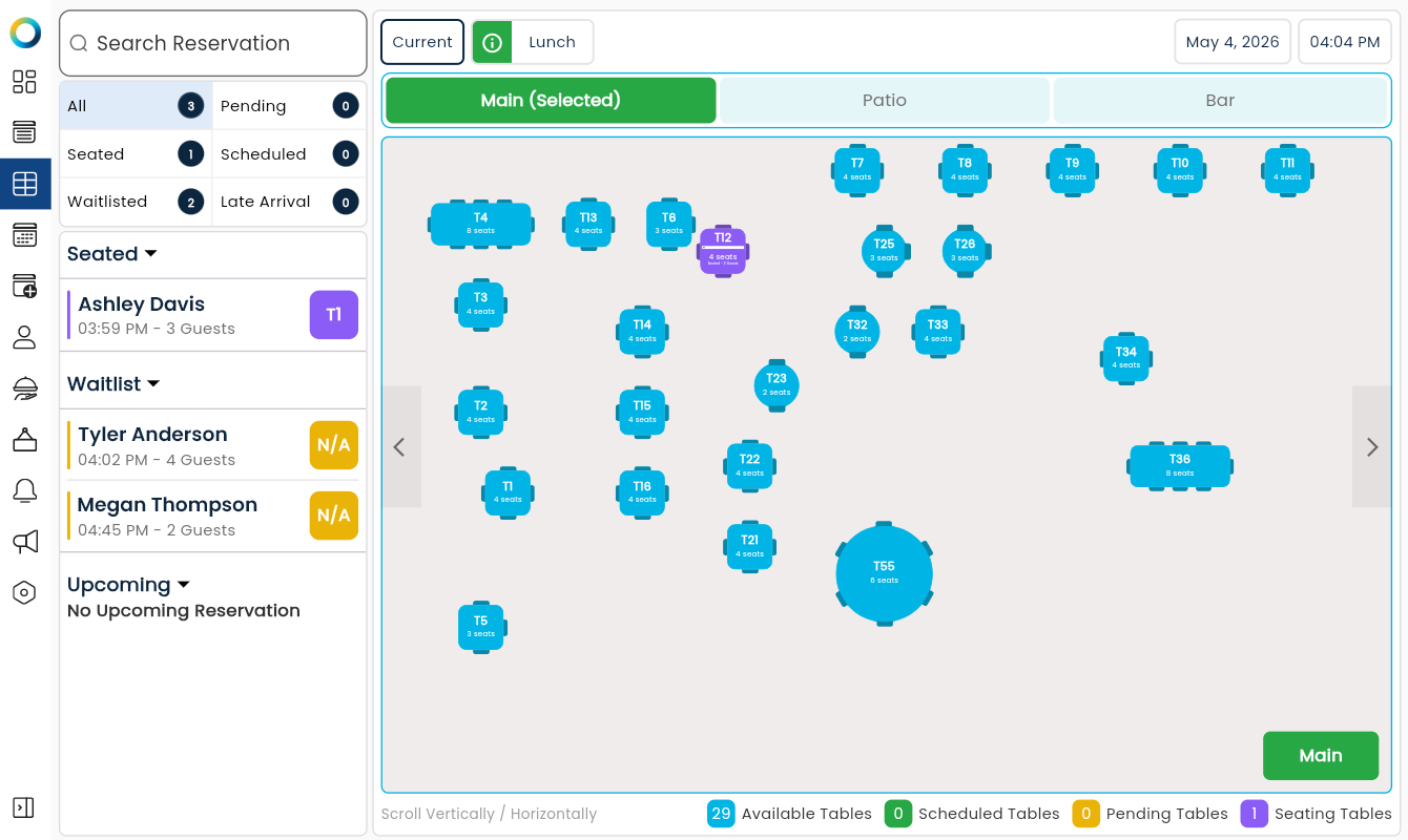 Table layout / floor plan on tablet