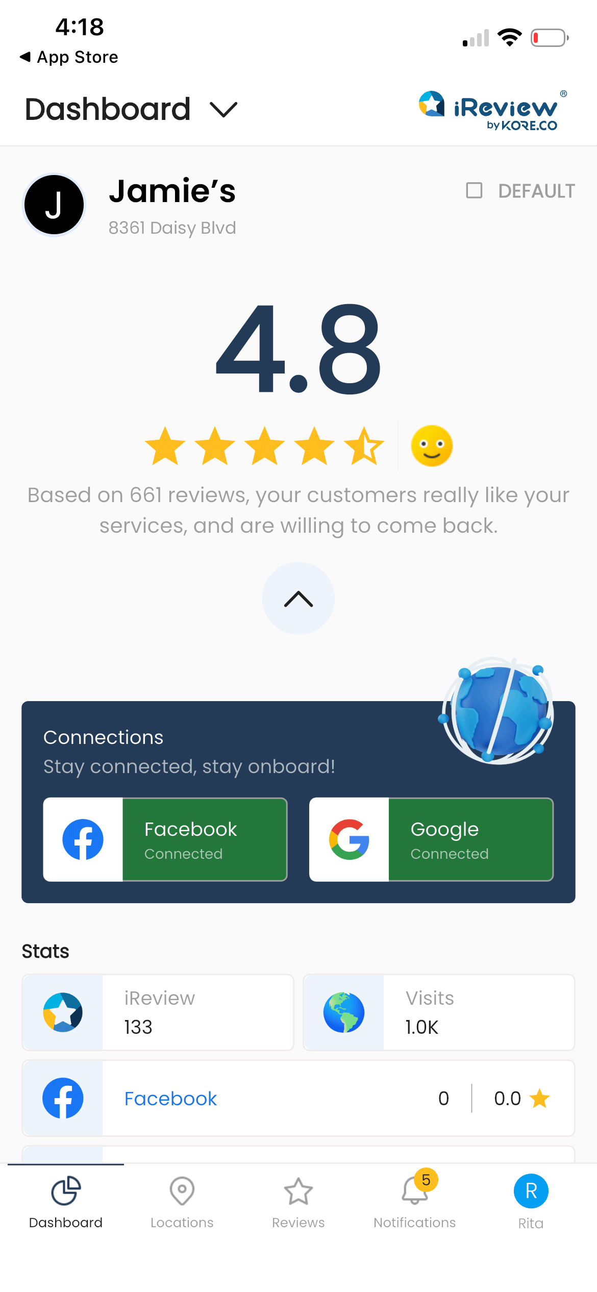 Owner app ratings overview
