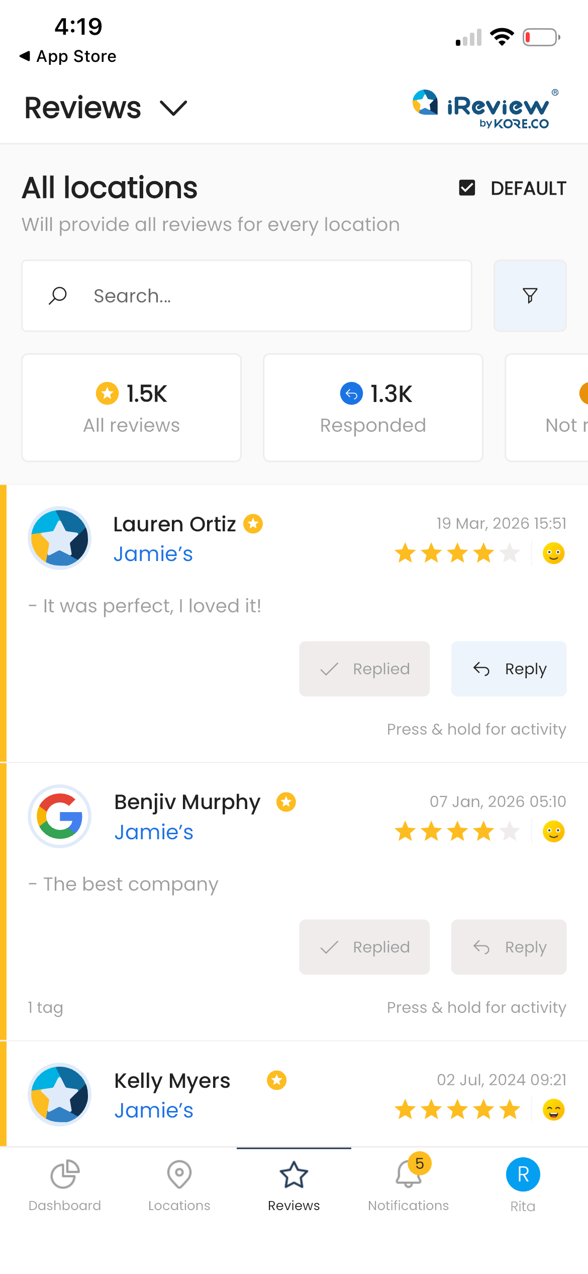 Owner app review notifications