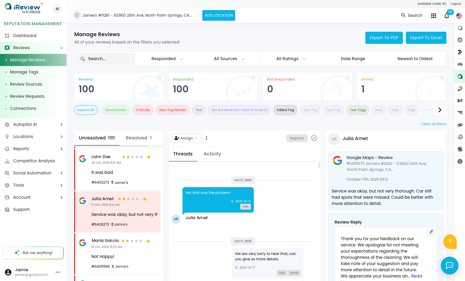 Every review from every platform landing in one inbox in real time