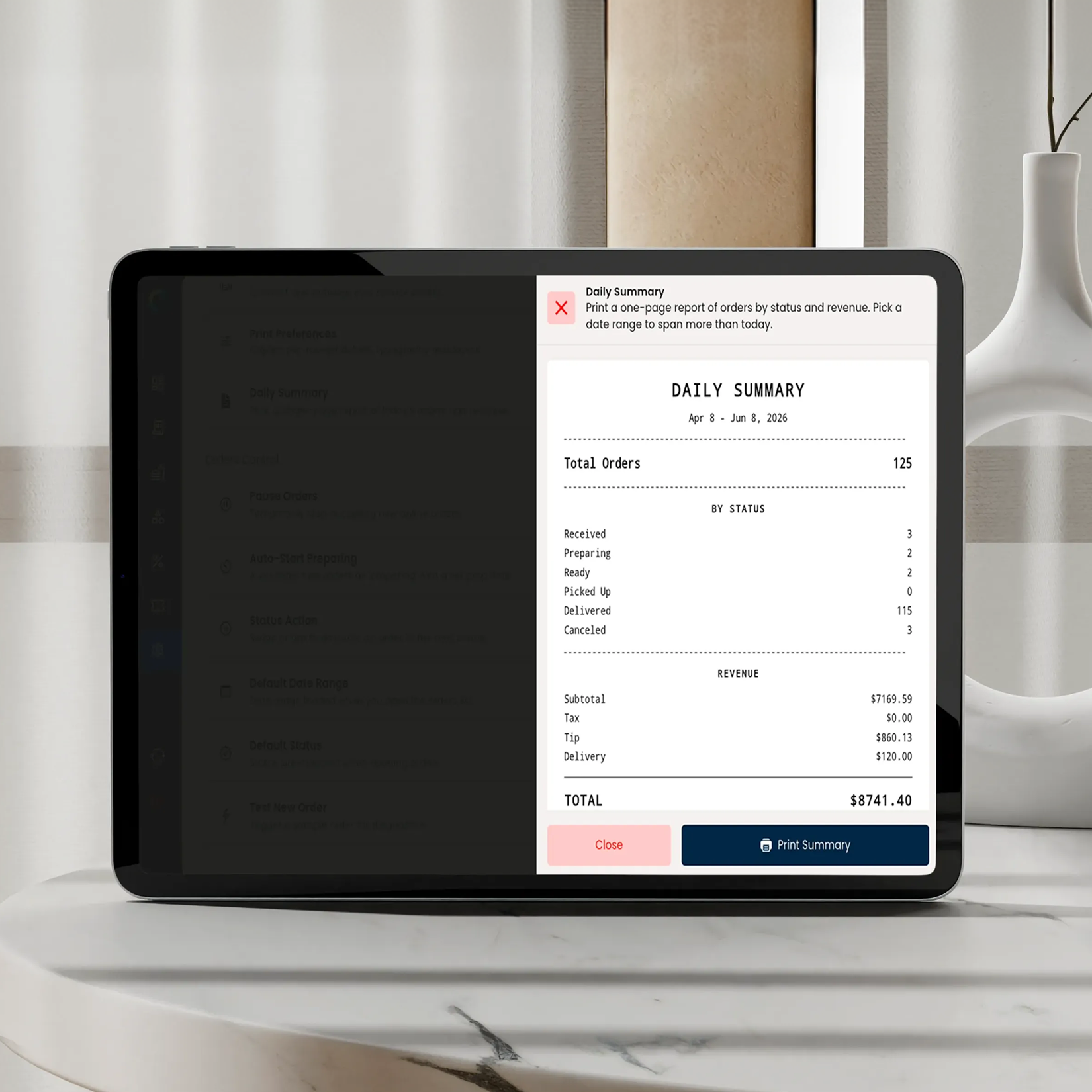 Daily summary report on screen