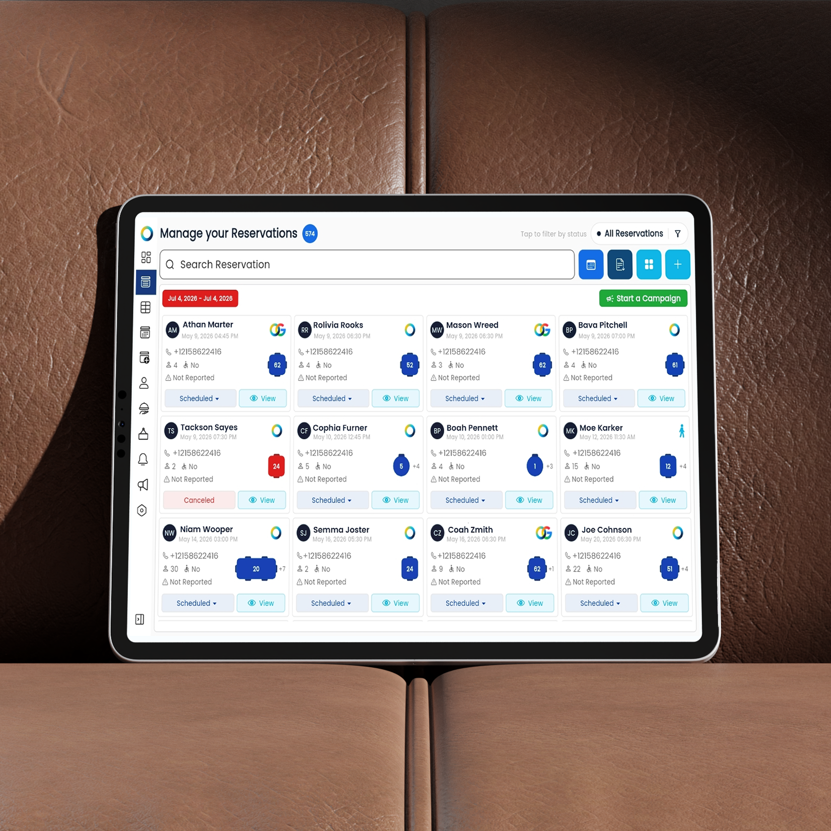 Guest list management on tablet