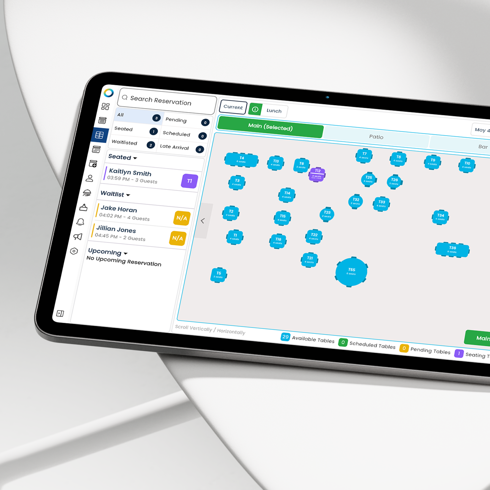 Live table management on tablet