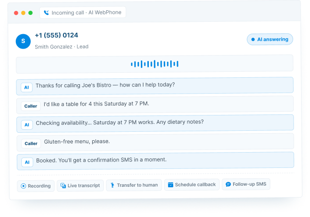 Incoming calls interface